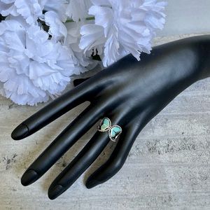 925 sterling silver butterfly Ring w turquoise inlay wings and beaded edge, 7